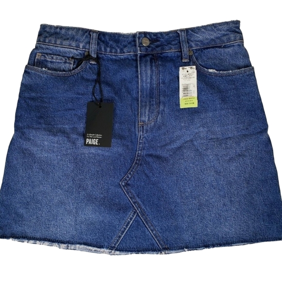 Paige Raw Hem High Rise Denim Mini Skirt Womens Aideen Size 29 NWT - Picture 2 of 9